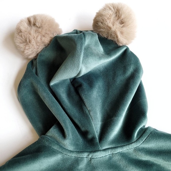 Tea Collection Velour All Ears Hoodie Soft Green Jungle Bear - Picture 4 of 6